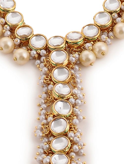 Gold Plated Kundan Pearl Tasselled Payal - Image 6