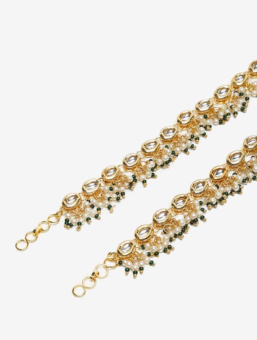 Gold Plated Kundan Pearl Tasselled Payal - Image 5