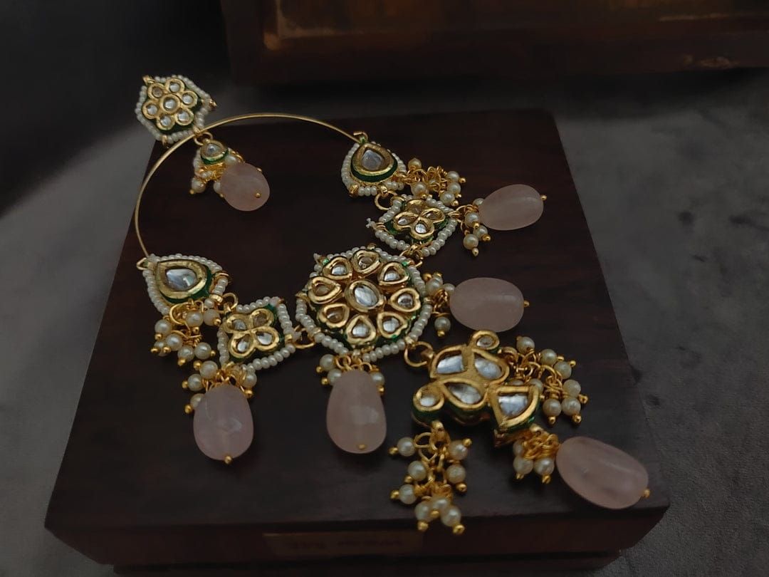 Gold Plated Kundan Polki And Pearl Chandbali Earrings - Image 2