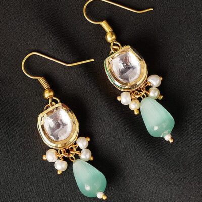 Gold Plated Kundan Polki And Pearl Earrings