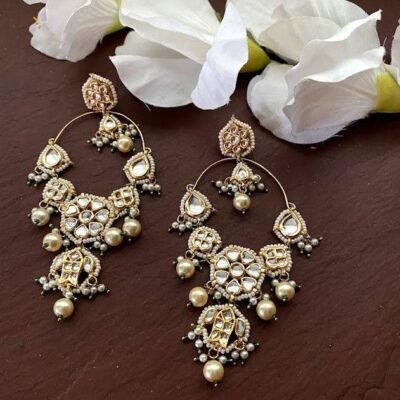 Gold Plated Embellished Kundan Chandbali Earrings