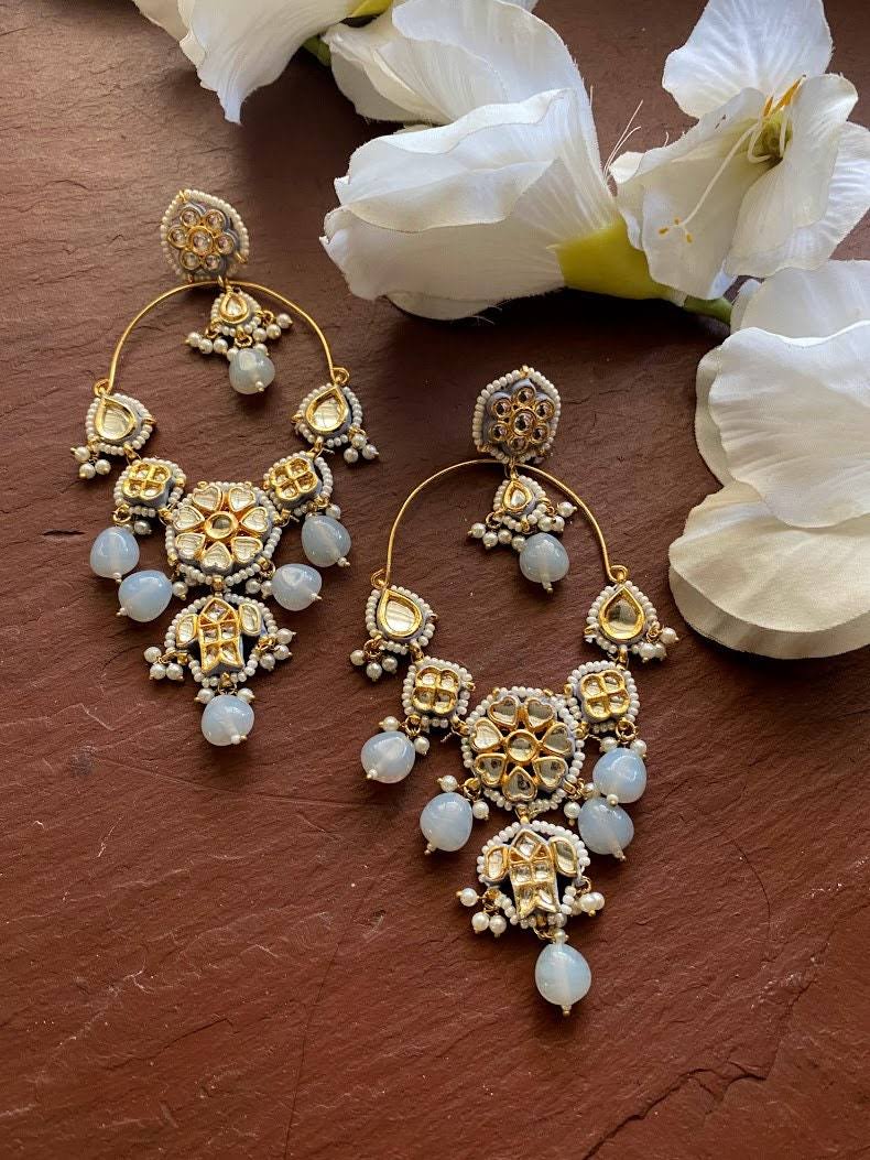 Gold Plated Embellished Kundan Chandbali Earrings