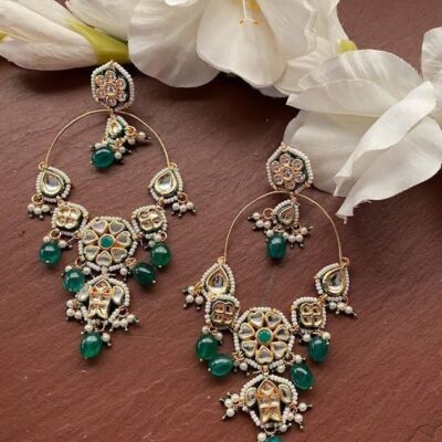 Gold Plated Embellished Kundan Chandbali Earrings