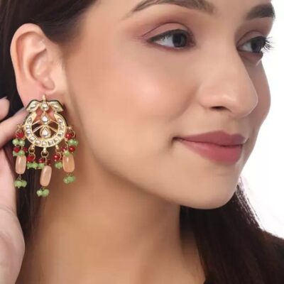 Gold Plated Kundan Polki And Pearl Earrings