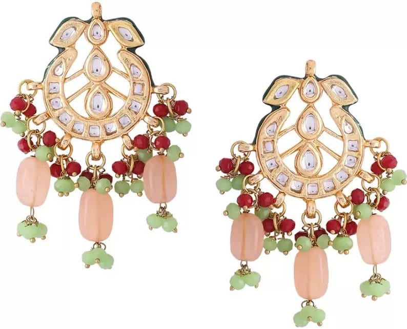 Gold Plated Kundan Polki And Pearl Earrings - Image 3