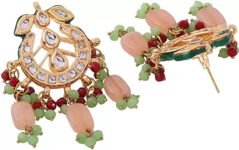 Gold Plated Kundan Polki And Pearl Earrings - Image 2