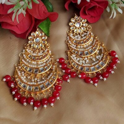 Gold Plated Embellished Kundan Chandbali Earrings