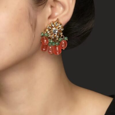 Gold Plated Kundan Polki And Pearl Earrings