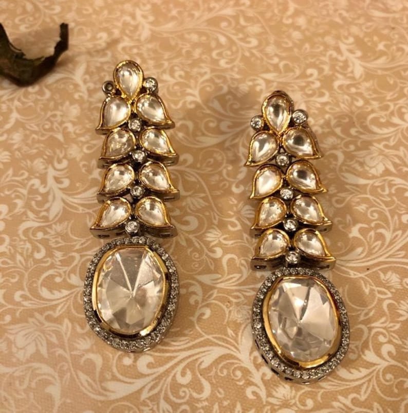 Gold Plated Cubic Zirconia Diamonds Ahilya Jadau Dangler Earrings
