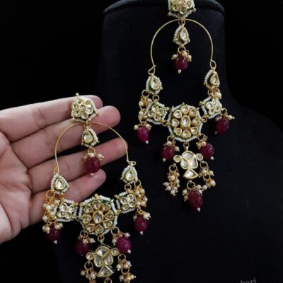 Gold Plated Embellished Kundan Chandbali Earrings