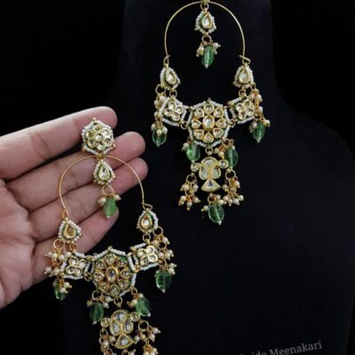 Gold Plated Embellished Kundan Chandbali Earrings