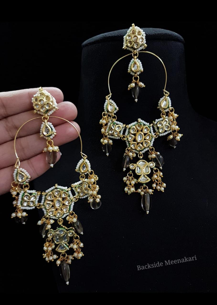 Gold Plated Embellished Kundan Bead Earrings