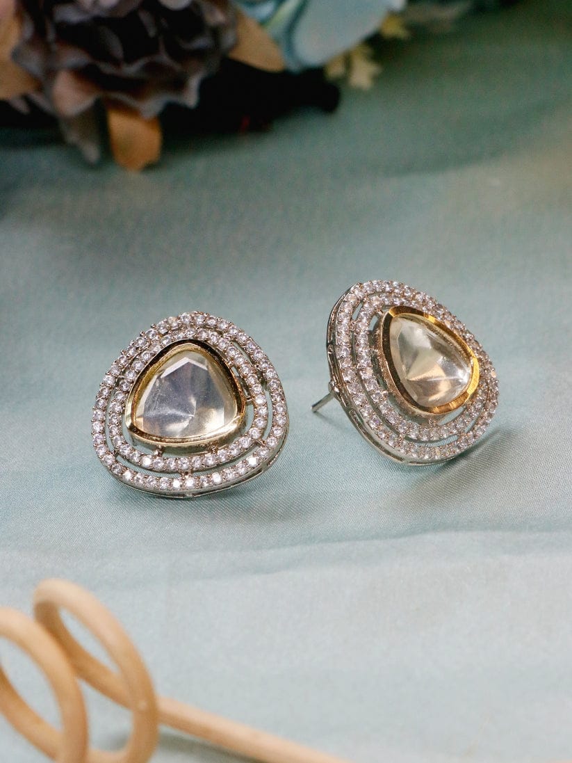 Moissanite Ad Polki Studs Silver - Image 3