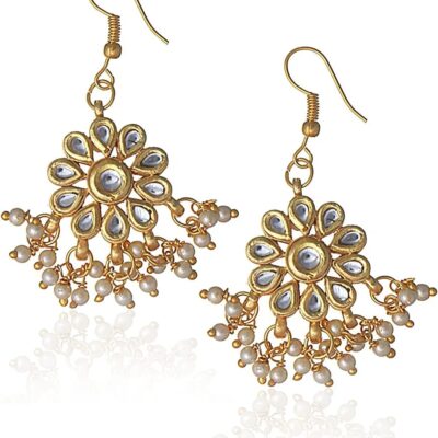 Gold Plated Kundan Studded Drop Earrings