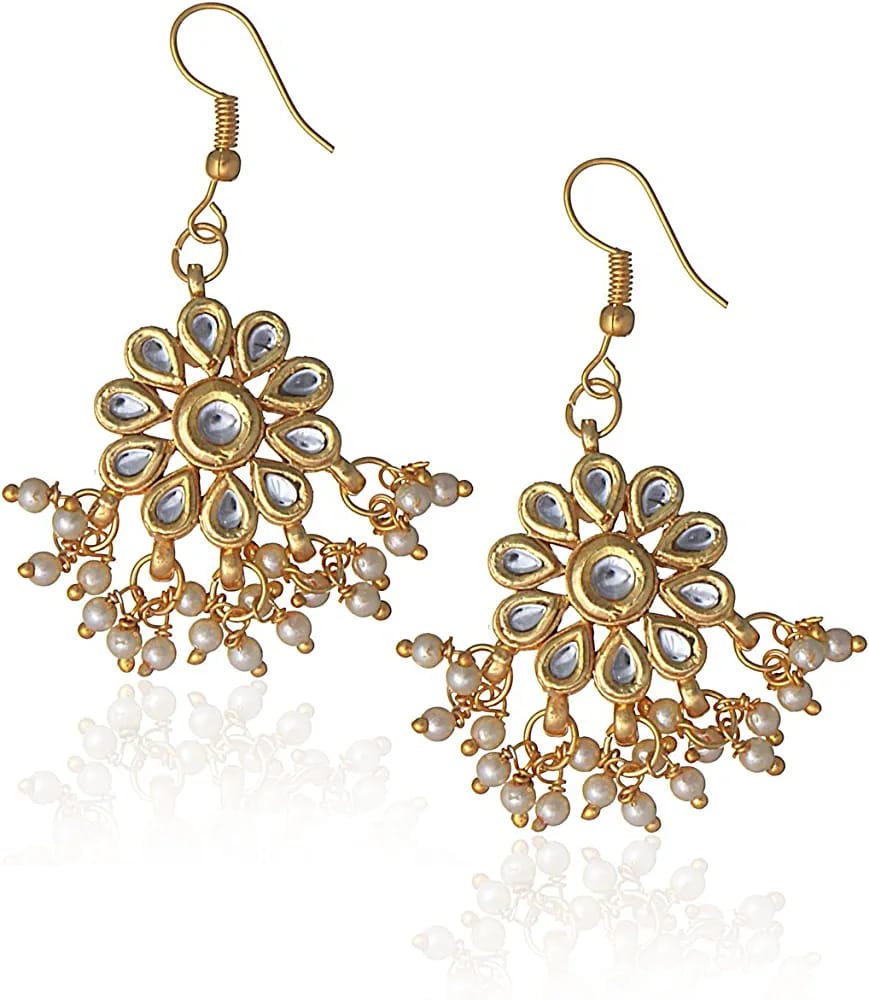 Gold Plated Kundan Studded Drop Earrings
