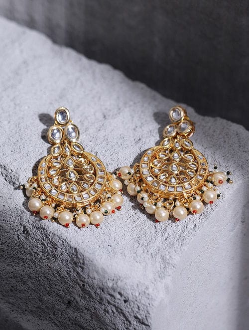 Gold Plated Kundan Studded Chaandbali Earrings