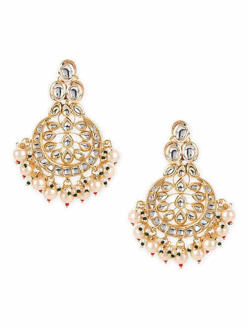 Gold Plated Kundan Studded Chaandbali Earrings - Image 3