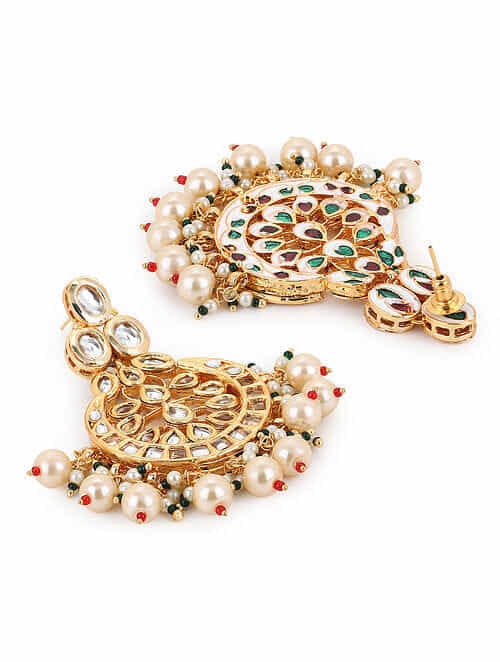 Gold Plated Kundan Studded Chaandbali Earrings - Image 4