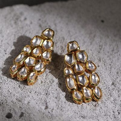 Gold Plated Kundan Studded Drop Earrings