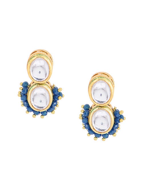 Gold Plated Kundan Studded Drop Earrings - Image 2