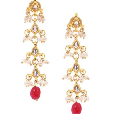 Gold Plated Kundan Studded Drop Earrings