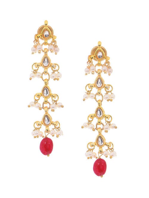 Gold Plated Kundan Studded Drop Earrings