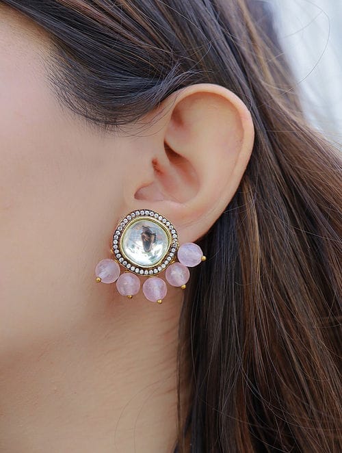 Silver Plated Rhodium Beaded Stud Earrings - Image 3