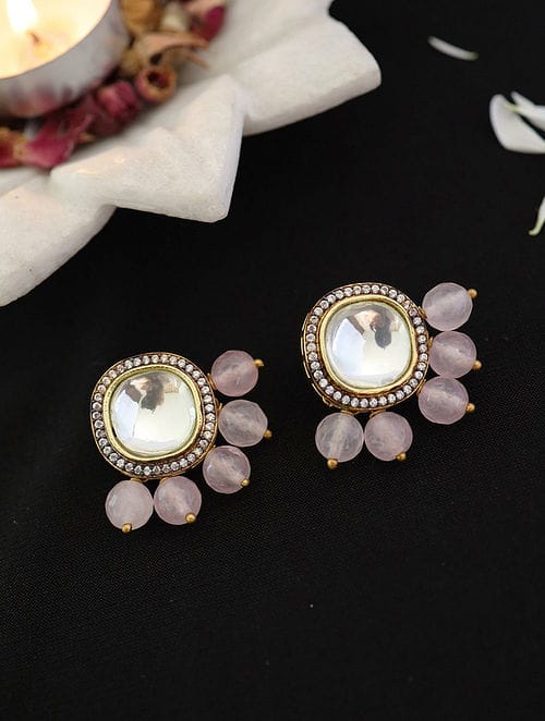 Silver Plated Rhodium Beaded Stud Earrings