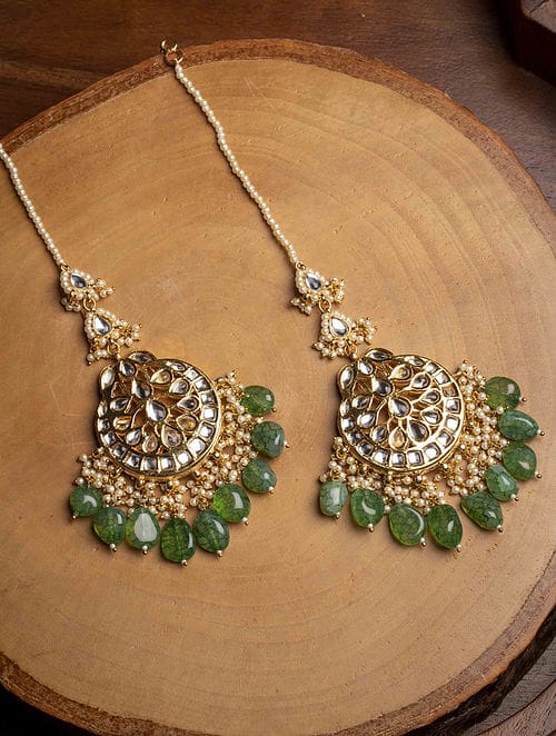 Gold Plated Kundan Studded Drop Earrings
