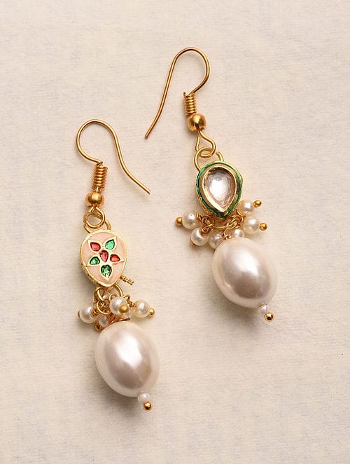 Gold Plated Kundan Work Earrings - Image 2
