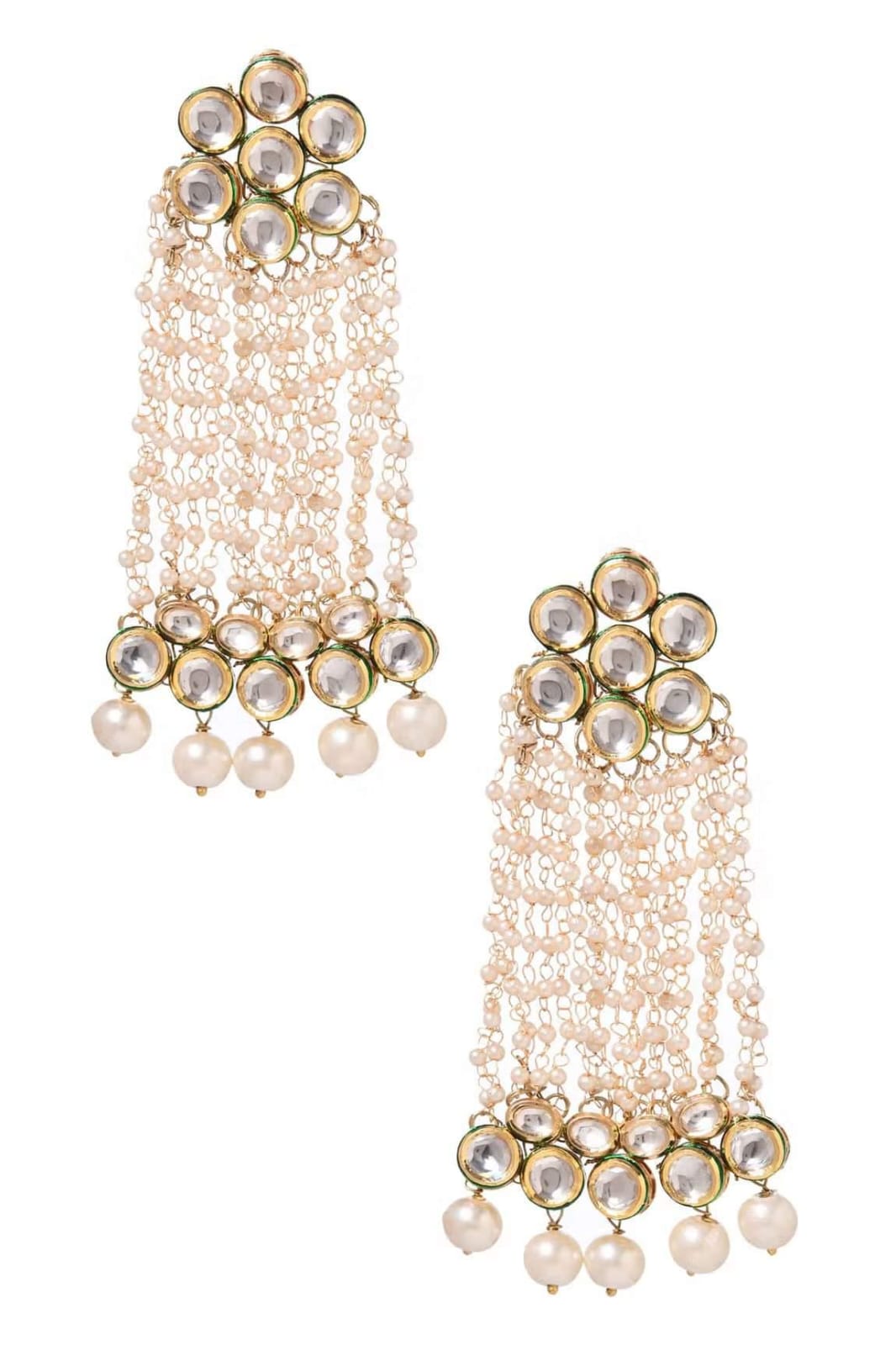 Gold Plated Kundan Floral And Leaf Carved Dangler Earrings - Image 2
