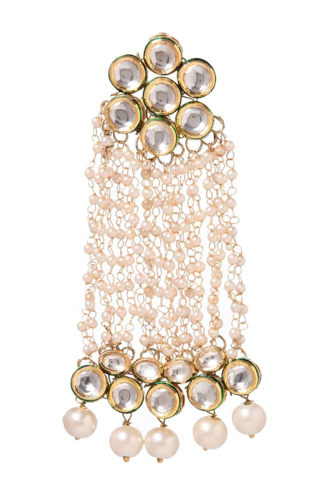 Gold Plated Kundan Floral And Leaf Carved Dangler Earrings - Image 3