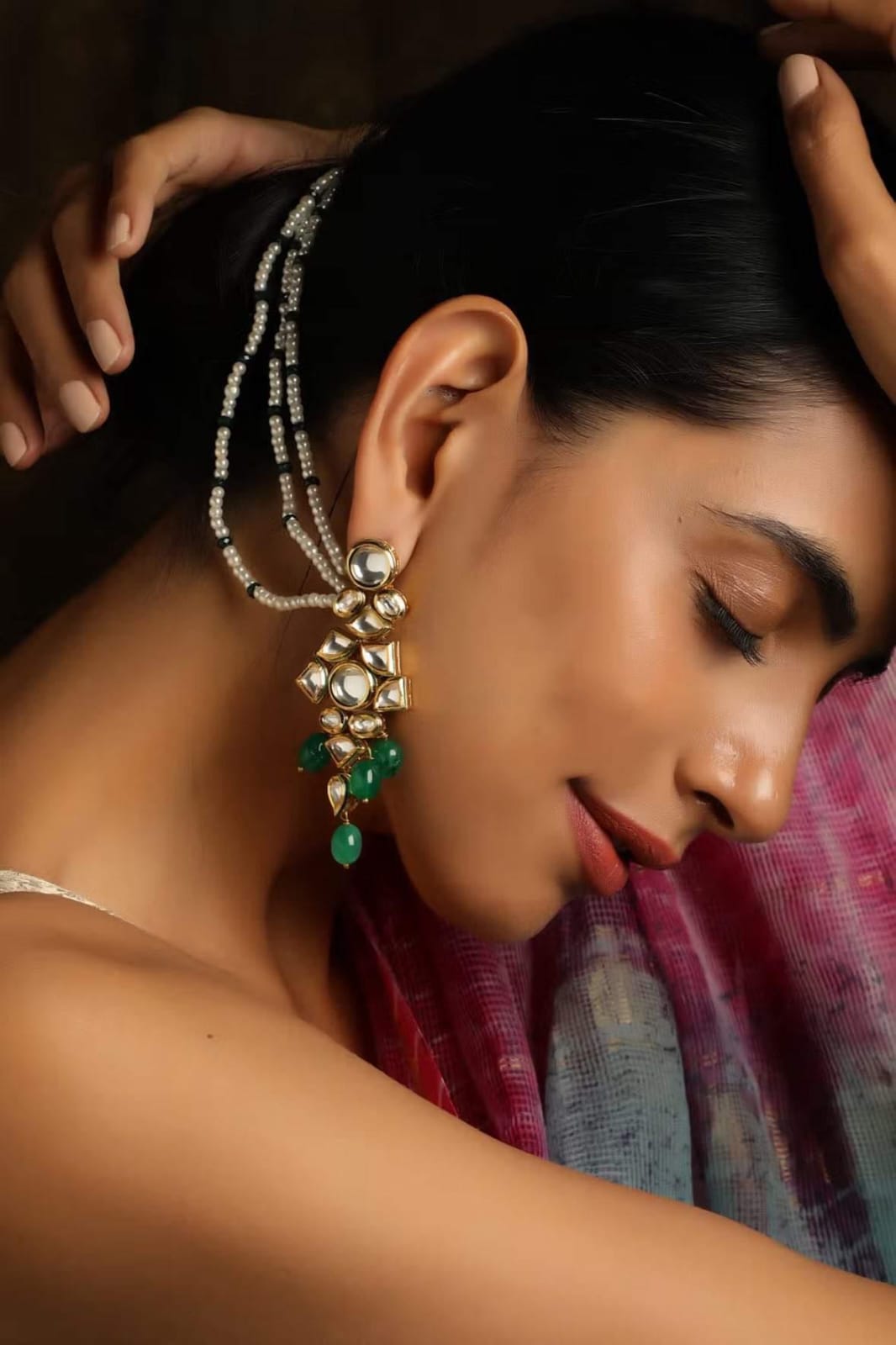 Gold Plated Beads Meenakari Earrings - Image 2