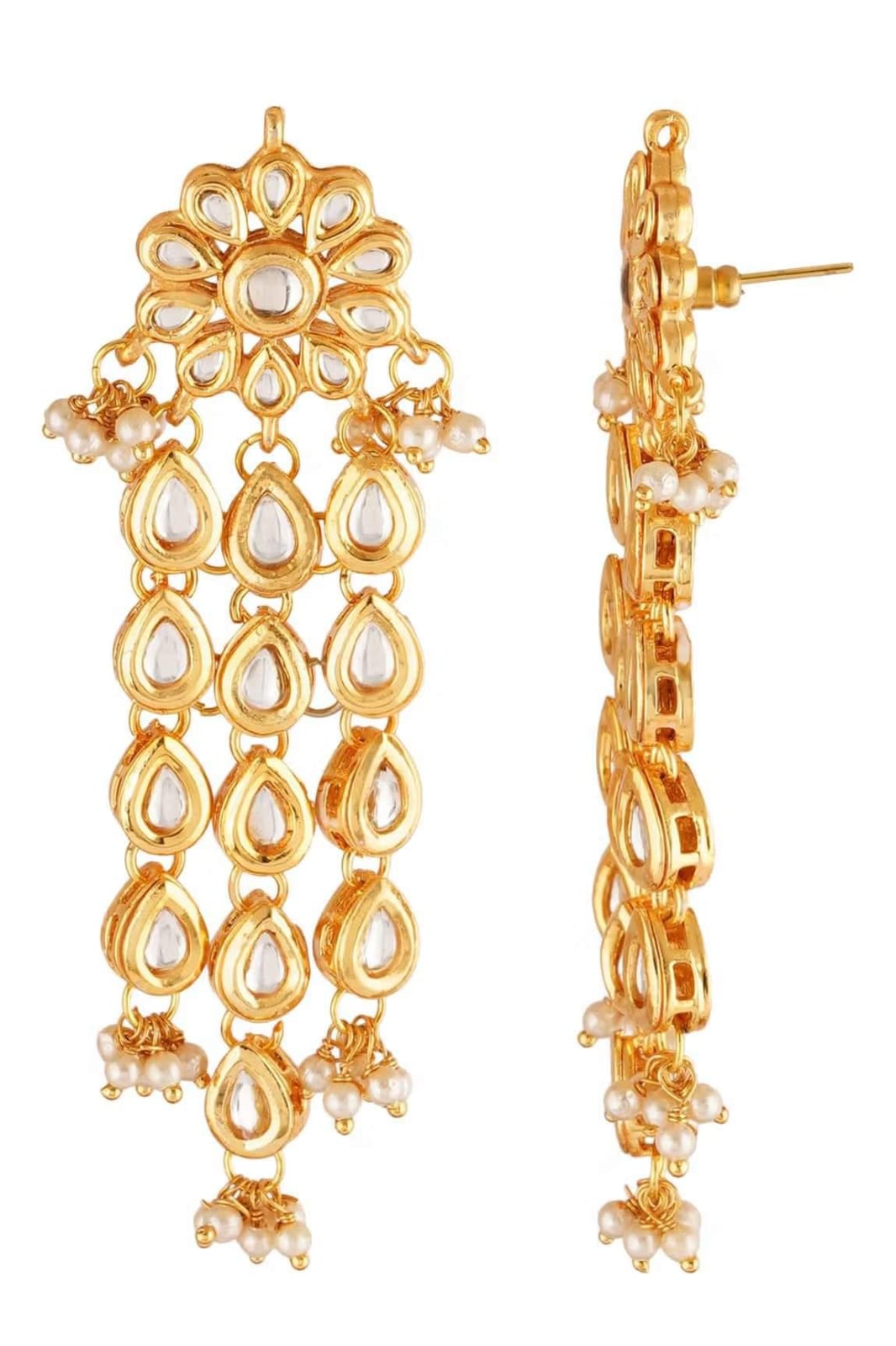 Gold Plated Kundan Stone Studded Dangler Earrings - Image 3