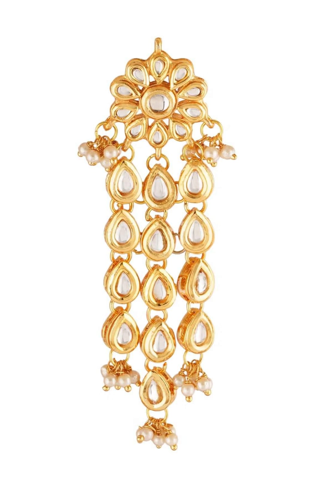 Gold Plated Kundan Stone Studded Dangler Earrings - Image 2