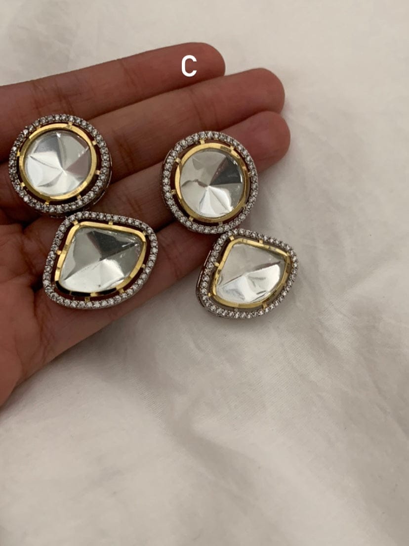 Handcrafted uncut Silver polki earrings - Image 4