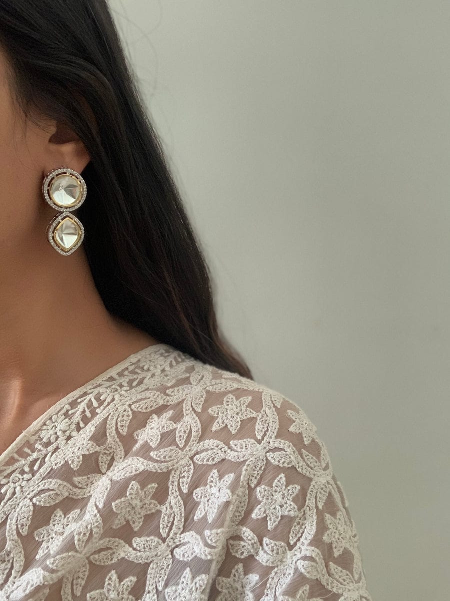 Handcrafted uncut Silver polki earrings