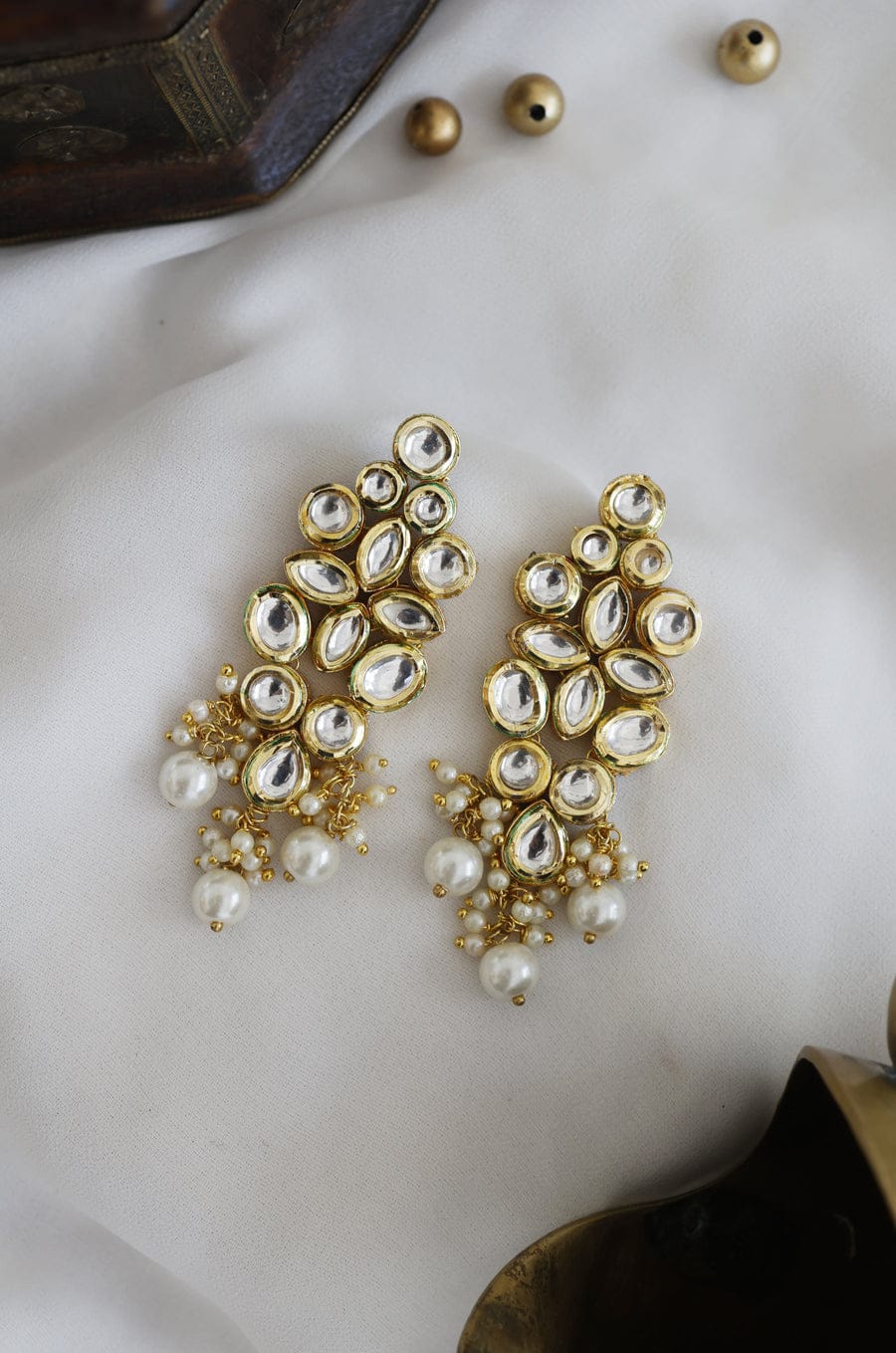Gold Finish Kundan & Pearl Dangler Earrings