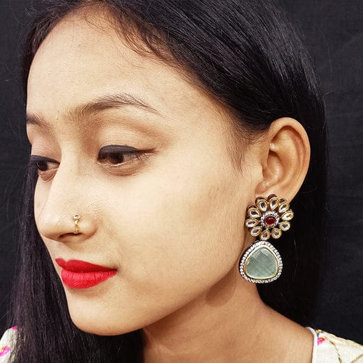 Silver Finish Monalisa Stone Drop Earrings - Image 2