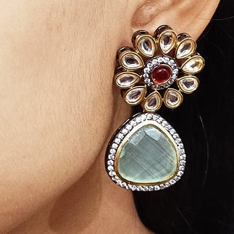 Silver Finish Monalisa Stone Drop Earrings - Image 4