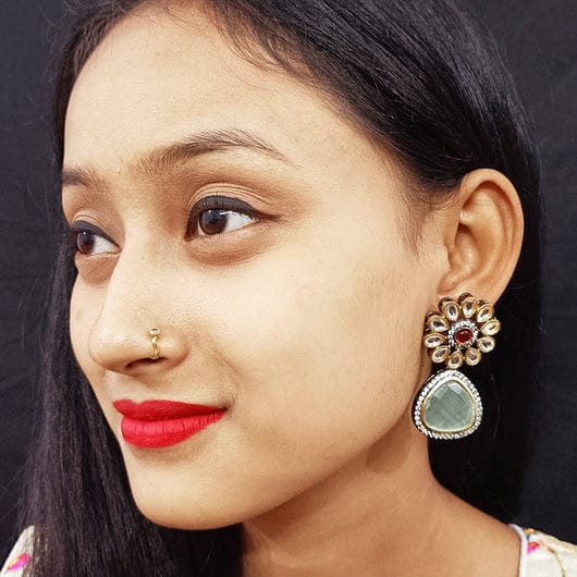 Silver Finish Monalisa Stone Drop Earrings - Image 5