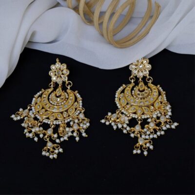Gold Finish Kundan Stone Chaandbali Earrings