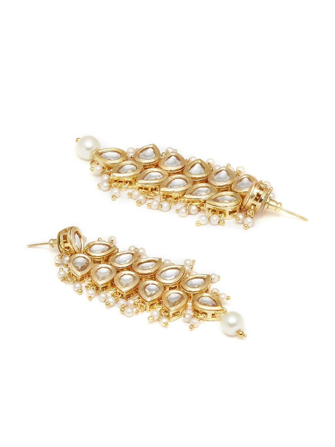 Gold Finish Kundan Stone Drop Earrings - Image 3