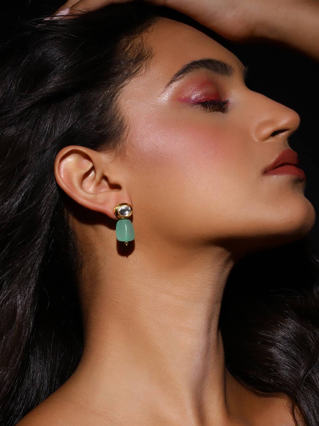 Gold Plated Kundan Work Earrings - Image 2