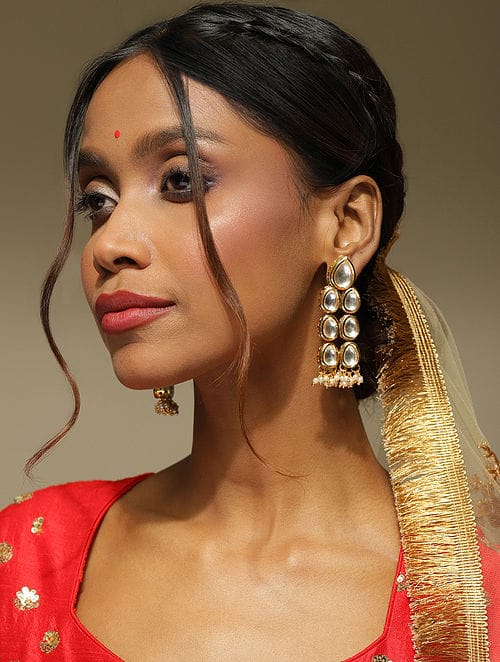 Gold Plated Handcrafted Kundan Earring - Image 2