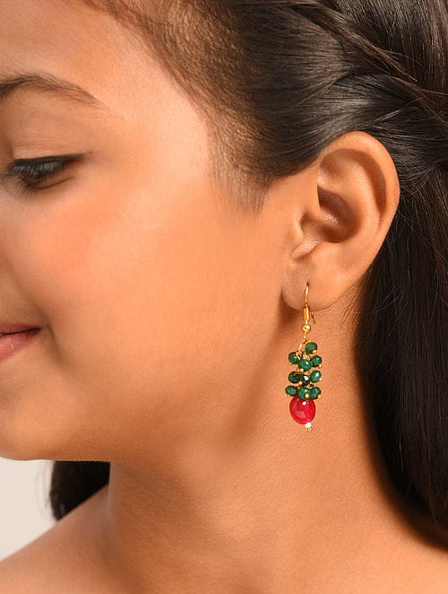 Red & Green Stone Earrings - Image 2