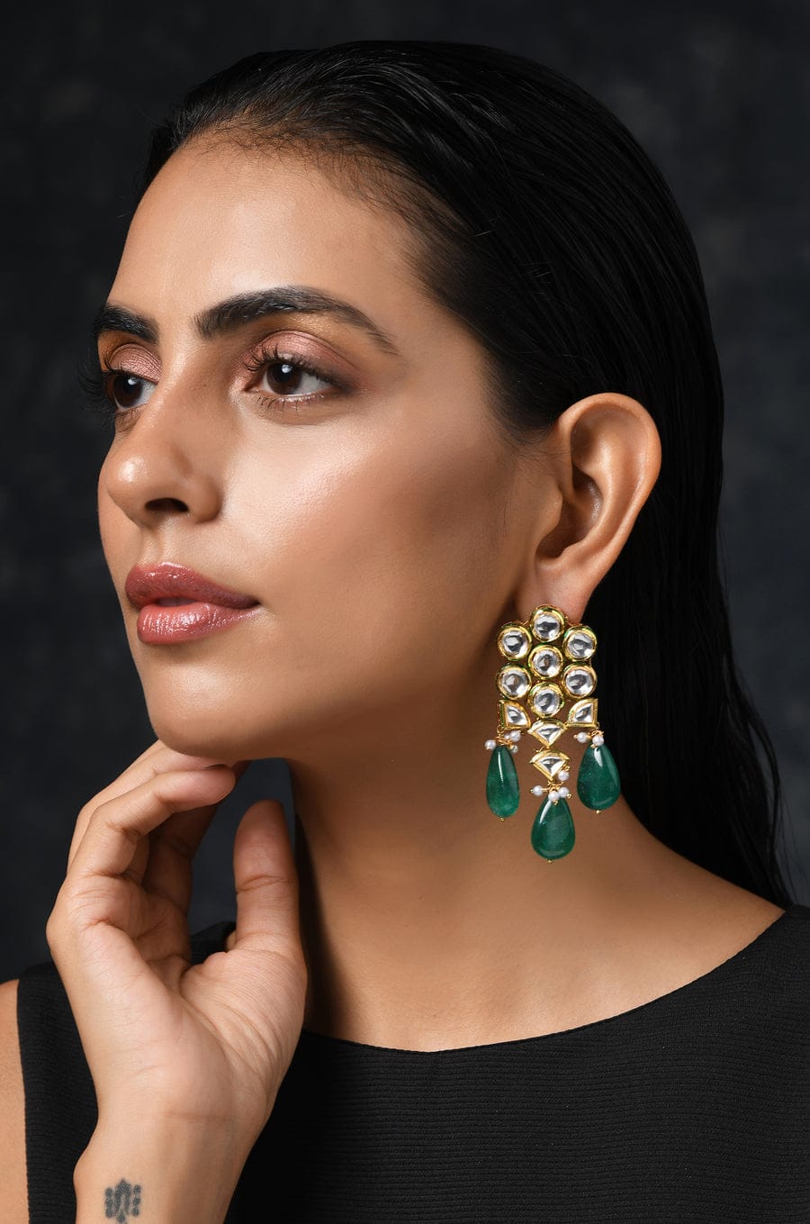 Gold Plated Kundan Earrings - Image 2