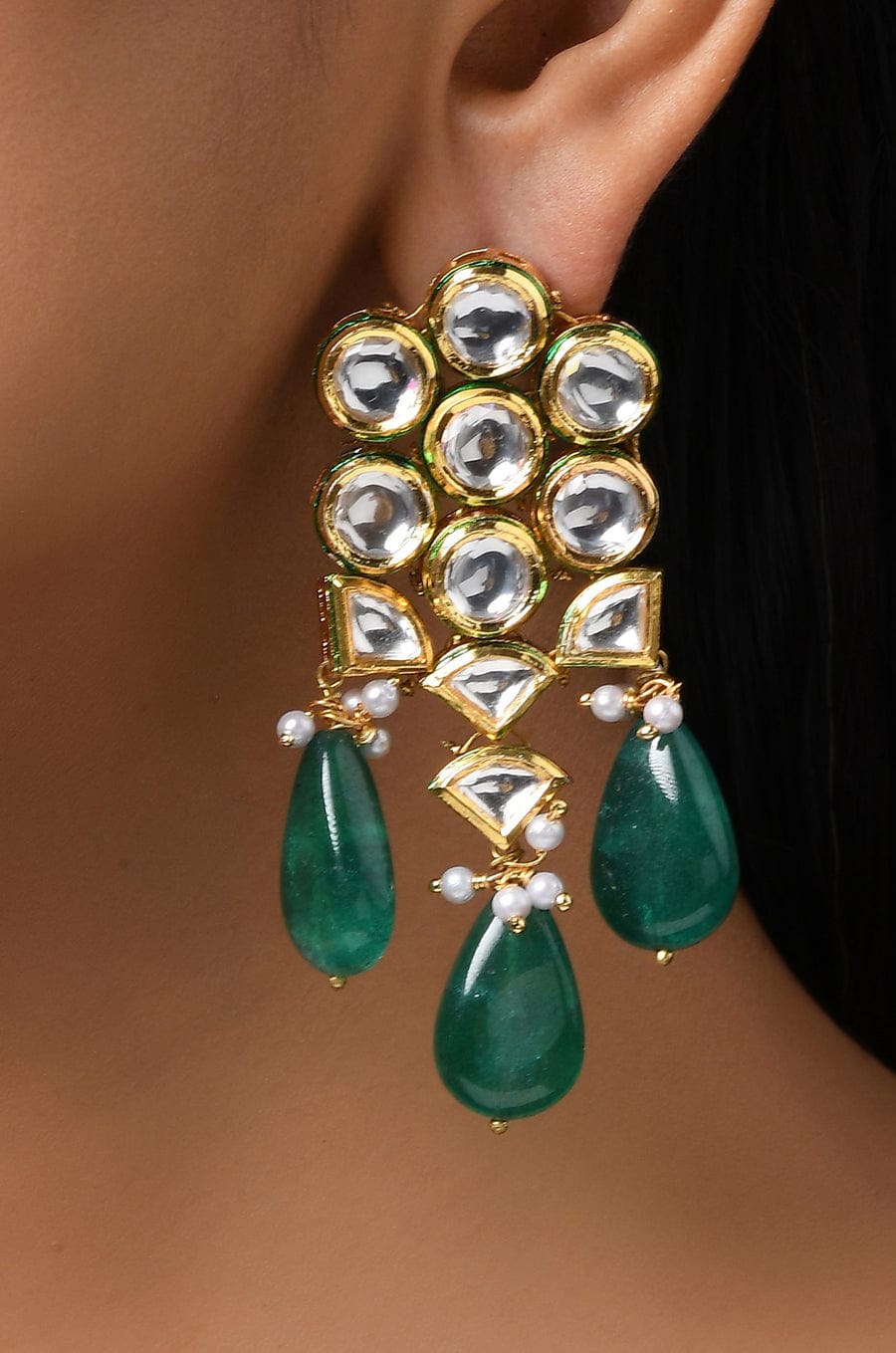 Gold Plated Kundan Earrings - Image 3