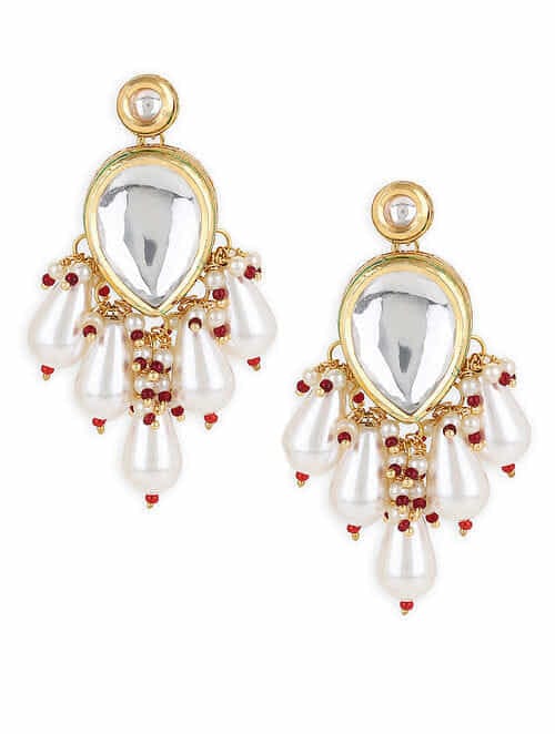 Sabyasachi Inspired Gold Plated Kundan Polki Earrings - Image 4