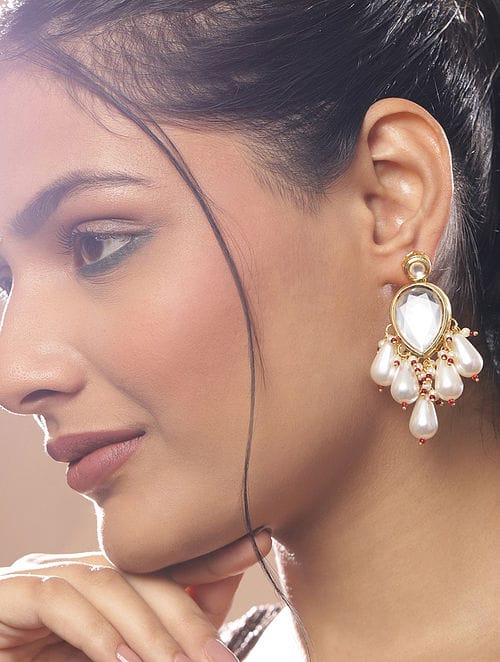 Sabyasachi Inspired Gold Plated Kundan Polki Earrings - Image 2